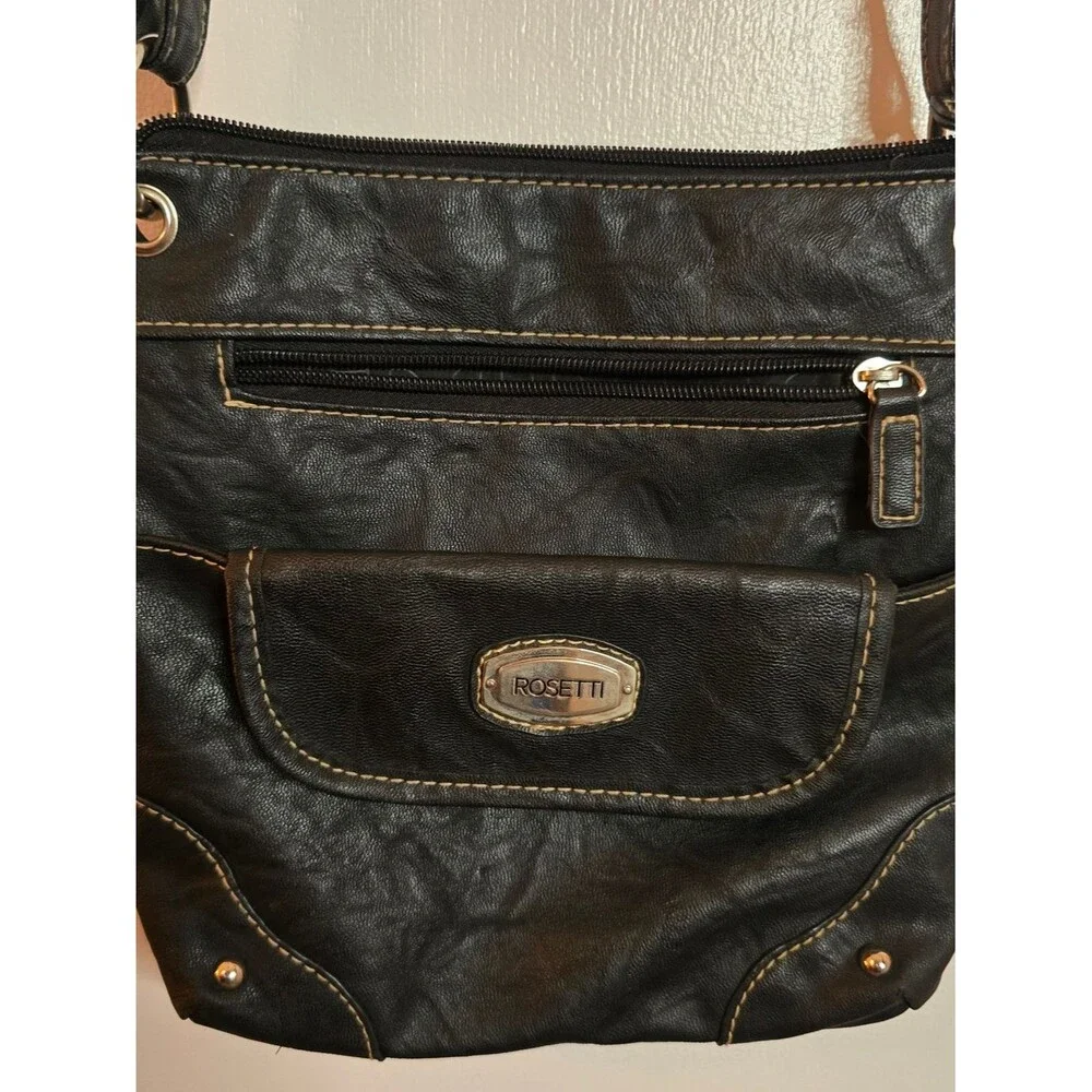 Rosetti Black Crossbody Multipocket Vegan Leather Bag with Contrast Stitching